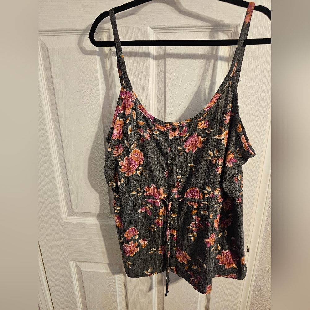 Maurices Floral Print Tank Top - Gray and Pink